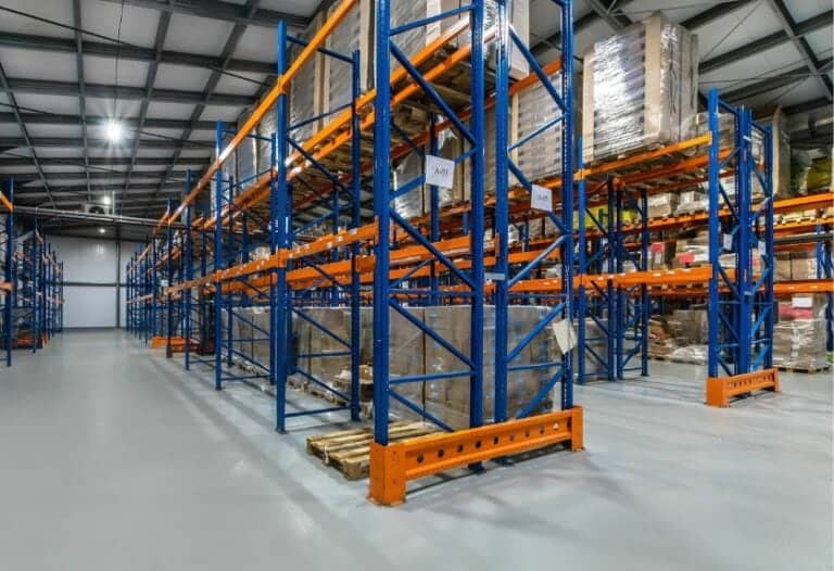 Industrial warehouse with shelving