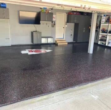 epoxy flake flooring freshly installed for homeowner garage