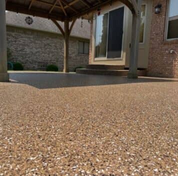 close-up brown epoxy flooring for homeowner patio
