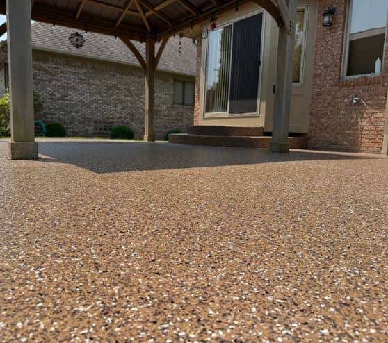 close-up brown epoxy flooring for homeowner patio