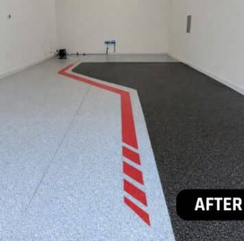 after portrait of Car Condo with new epoxy flake flooring