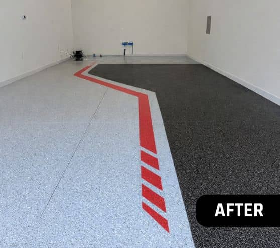 after portrait of Car Condo with new epoxy flake flooring