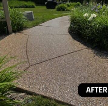 after portrait of homeowner side walk with new epoxy flooring