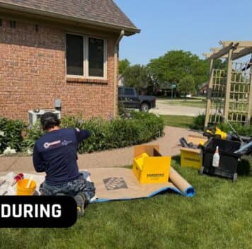 MACH ONE® employees installing epoxy flooring for homeowner side walk