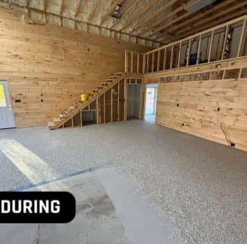 homeowner barn in process of getting new epoxy flake flooring