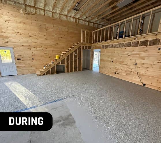 homeowner barn in process of getting new epoxy flake flooring