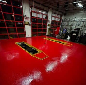 red epoxy flake flooring installed for Take 5 Oil Change