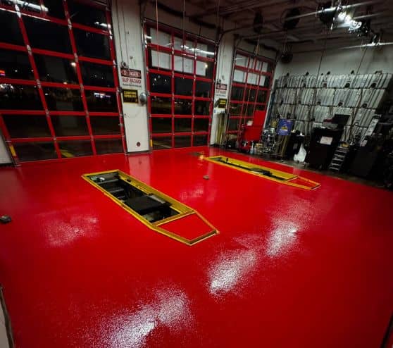 red epoxy flake flooring installed for Take 5 Oil Change