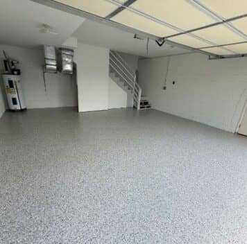 cabin fever epoxy flake flooring for homeowner garage front view