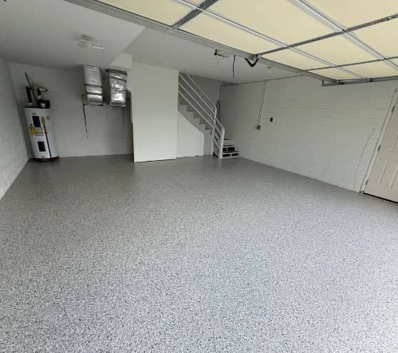 cabin fever epoxy flake flooring for homeowner garage front view