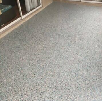 custom epoxy flake flooring for homeowner patio