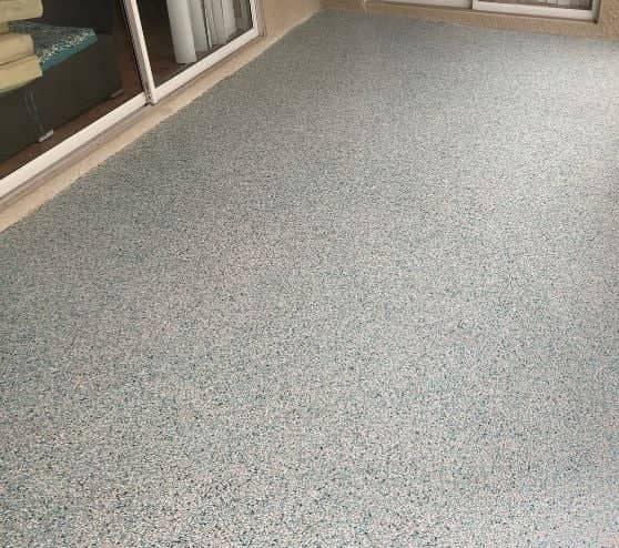 custom epoxy flake flooring for homeowner patio