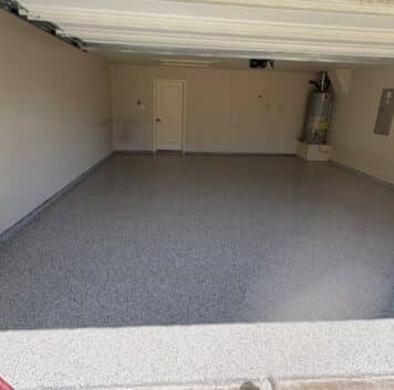 front view of dakota grey epoxy flake flooring installed for homeowner