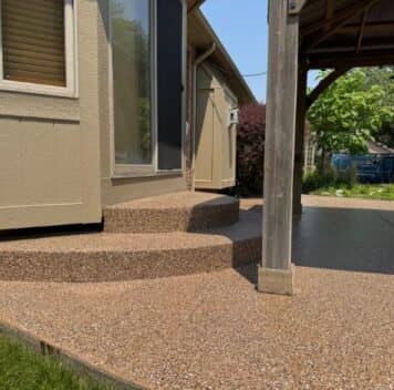 close-up of brown epoxy flooring installed for homeowner