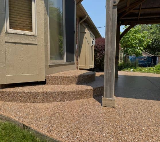 close-up of brown epoxy flooring installed for homeowner