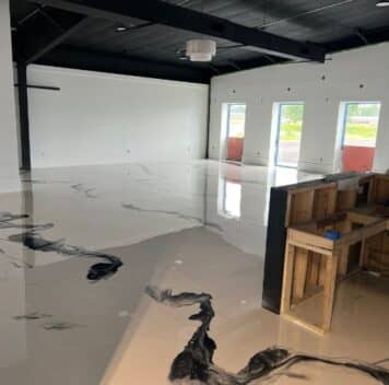 Boutique Owner store with freshly installed solid epoxy floor