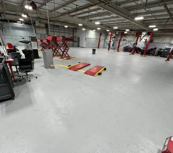 Gullo Toyota and Mazda garage with solid epoxy flooring installed