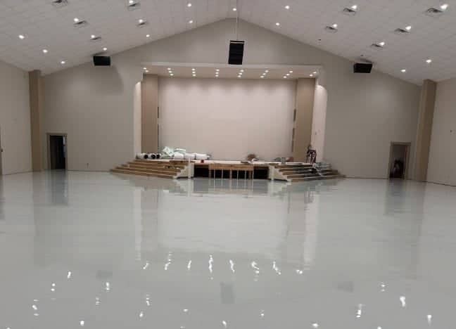 church undergoing epoxy flooring installation