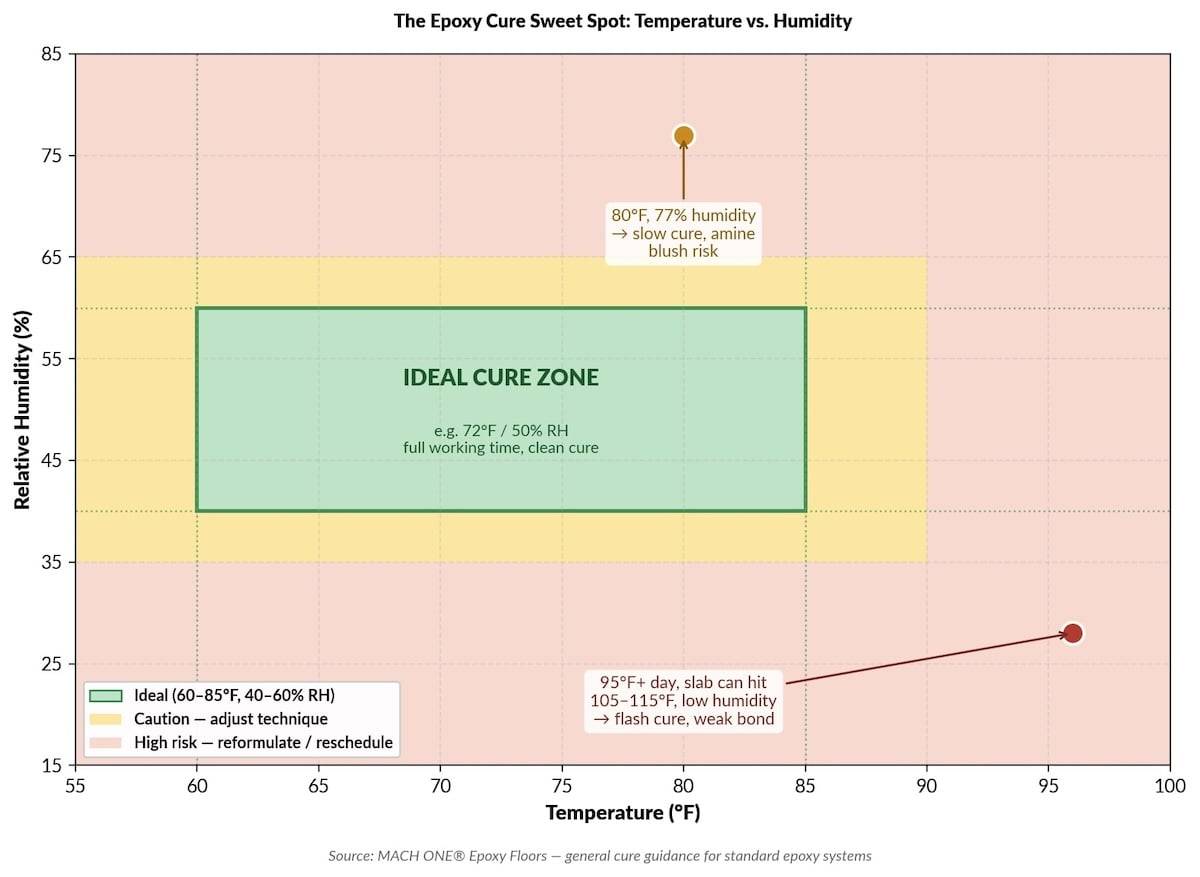 epoxy cure sweet spot chart for temperature and humidity