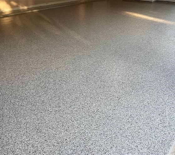 close-up of epoxy flake flooring for homeowner
