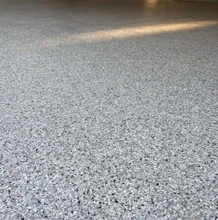 close-up of epoxy flake flooring for homeowner