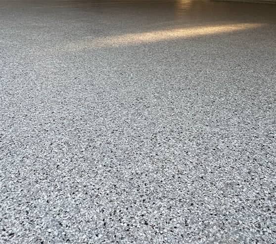 close-up of epoxy flake flooring for homeowner