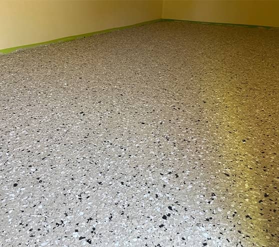 close-up of epoxy flake flooring installed