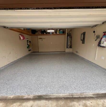 homeowner garage with new epoxy flooring