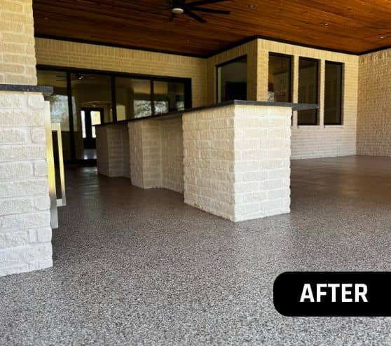 after portrait of new epoxy flooring installed for homeowner patio