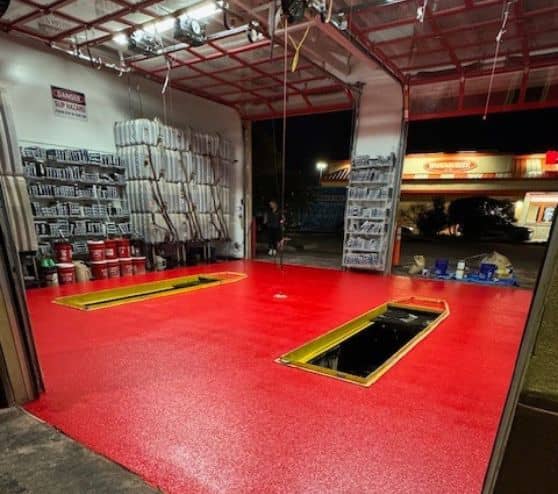 red solid epoxy flooring installed for Take 5 Oil Change