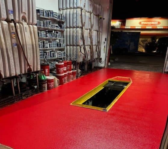 red solid epoxy flooring for take 5 oil