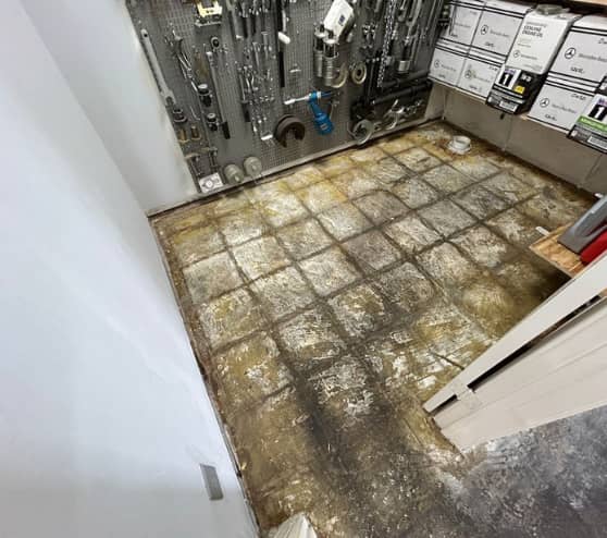 Before Solid Epoxy Flooring Painting for Spring European Autowerks in Spring, TX