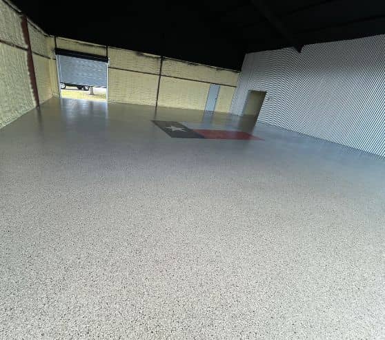 Camel Epoxy Flake Flooring freshly installed for homeowner