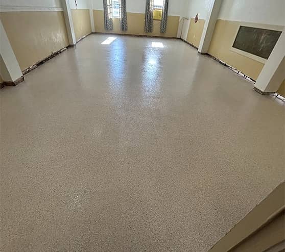 church building with new epoxy flake flooring
