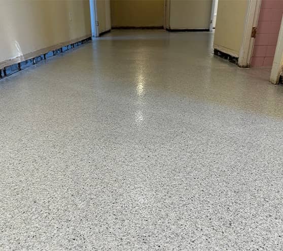close-up of epoxy flake flooring for church