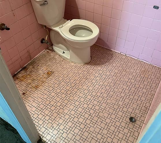 church bathroom before new flooring is installed