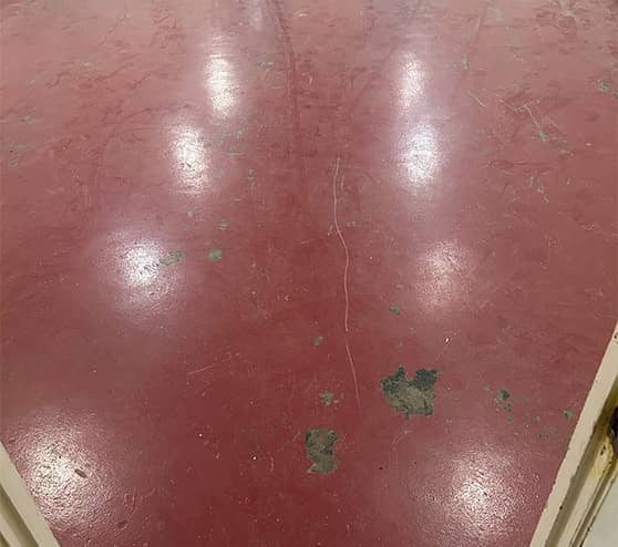 close-up of red flooring inside of church