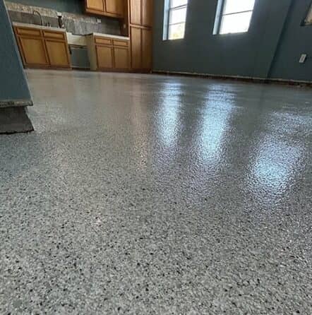church kitchen with new epoxy flake flooring