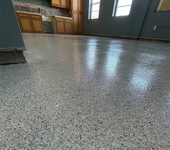 church kitchen with new epoxy flake flooring