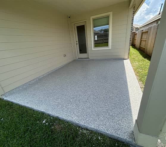 homeowner patio with fresh epoxy flooring