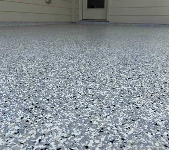 close-up of patio epoxy flake flooring