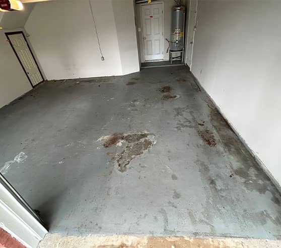 homeowner garage floor with chipped paint flooring