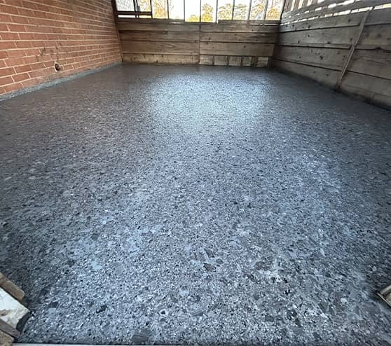 back patio with new epoxy flooring