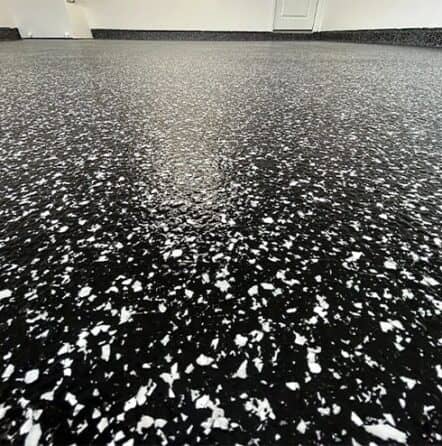 close-up of homeowner garage floor with new epoxy flooring