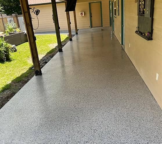 patio with fresh epoxy flooring for homeowner patio