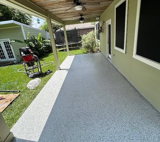 homeowner patio with new epoxy flooring