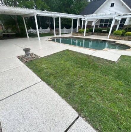 homeowner patio/pool with new flooring installed