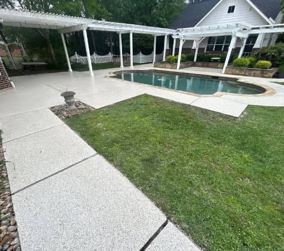 homeowner patio/pool with new flooring installed