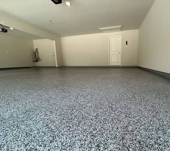 close-up of epoxy flake flooring for homeowner garage