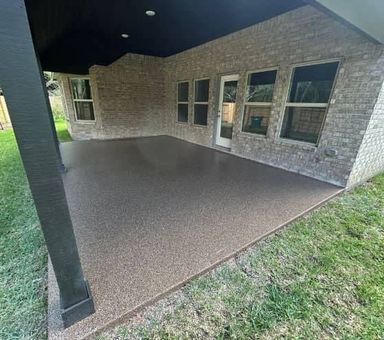 back patio with epoxy flake flooring installed for homeowner
